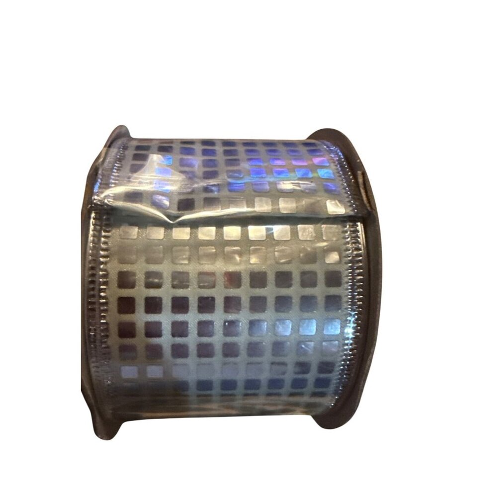 Celebrate It Wired Ribbon 2.5 In X 6.6 Yd Silver & White Checkered Metallic Poly